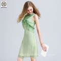 Fashion customized hot selling ladies clothes slim fit women casual ruffles silk dress